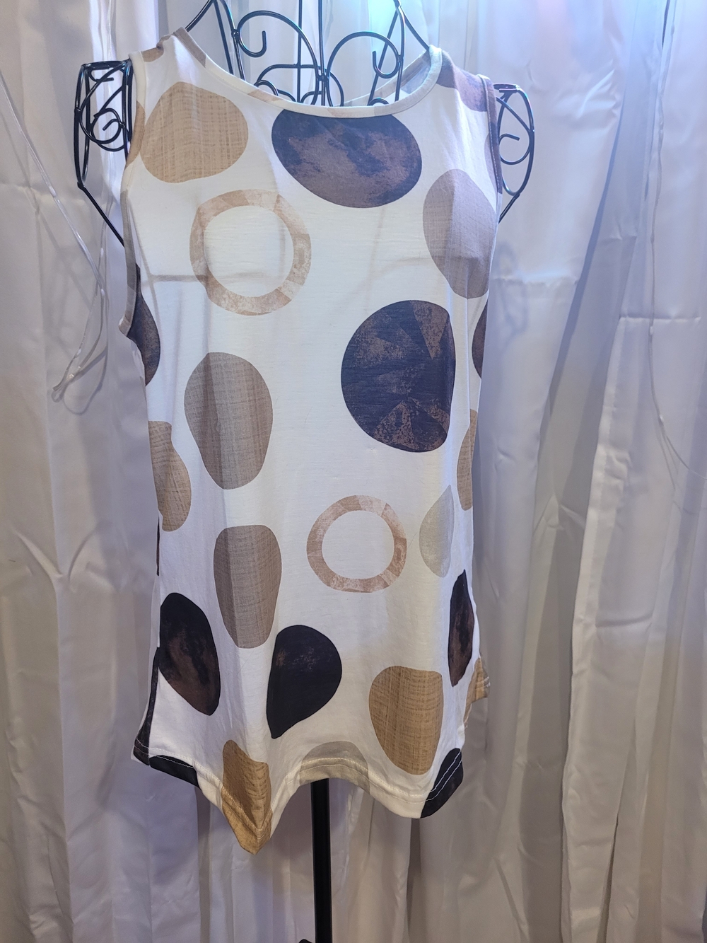 Amazon Polka-Dot Tank Top - White with Tan & Brown Circles